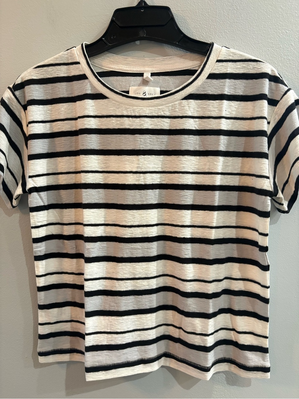 Lou & Grey Short-Sleeve Black and White Striped Tee Size XXS NWT